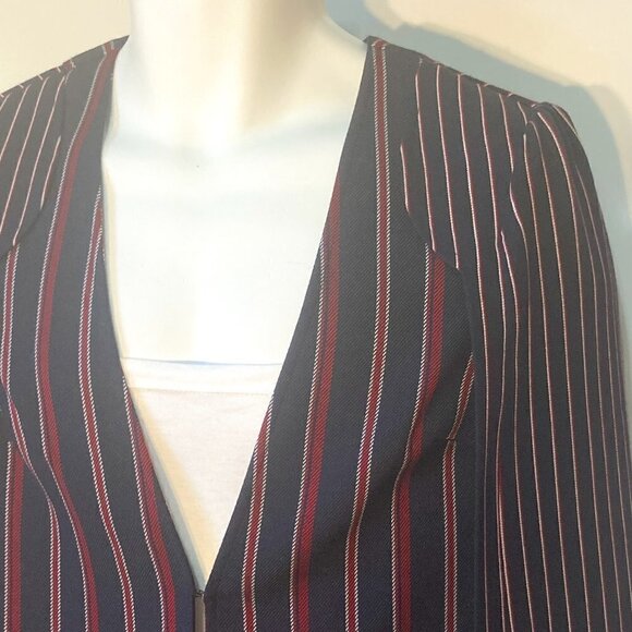 BCBGeneration SZ S navy striped unique vested capelet blazer professional career - Picture 2 of 8